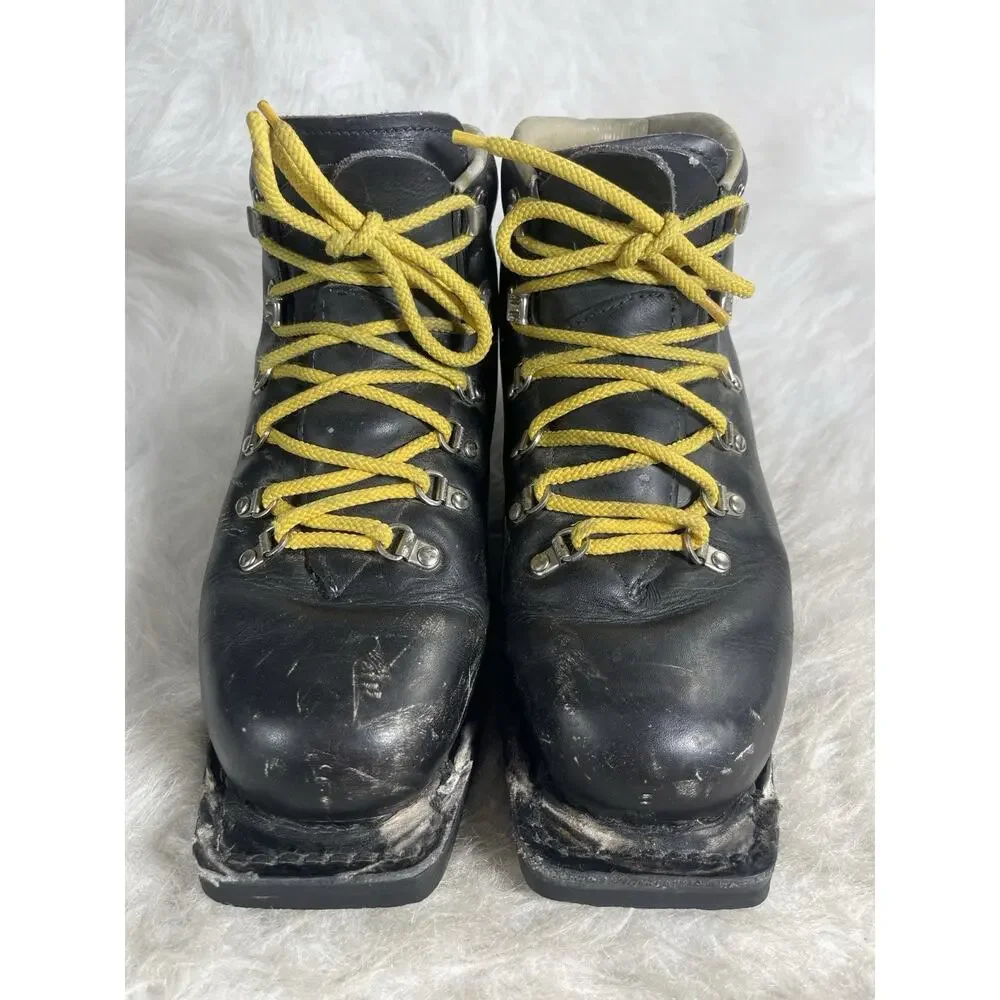 Asolo Sport hiking Boots Black Leather Yellow Laces Made In Italy Mens 8MM